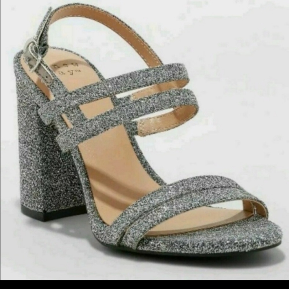 Silver glitter strappy heels